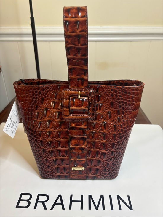 Brahmin Handbags - Brahmin Faith in Pecan in Croco-Embossed Leather Mini Bucket Bag